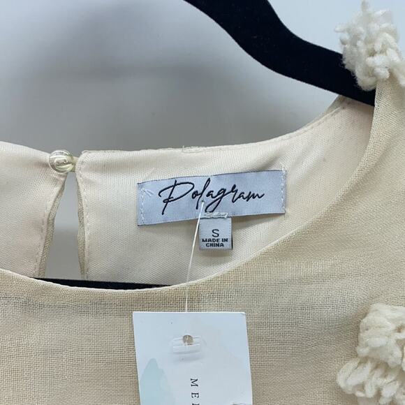 Polagram Chic lined cropped Pom Pom top cream sz S cute girly dainty - Picture 7 of 9
